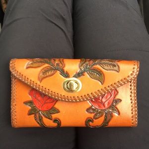 Vintage Hand-tooled Leather Clutch Wallet